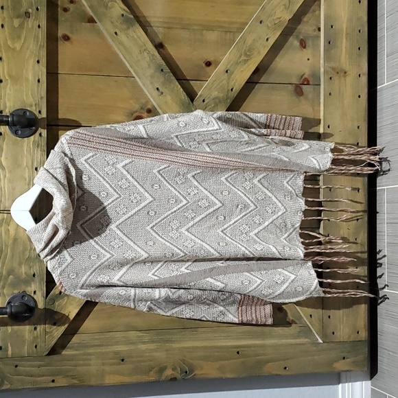 MYSTREE COWL FRINGE PULLOVER OVERSUZED SWEATER PONCHO COASTAL COWGIRL S/M - Picture 7 of 7